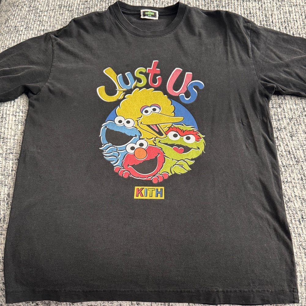 Kith Black Tee with Colorful Sesame Street Design